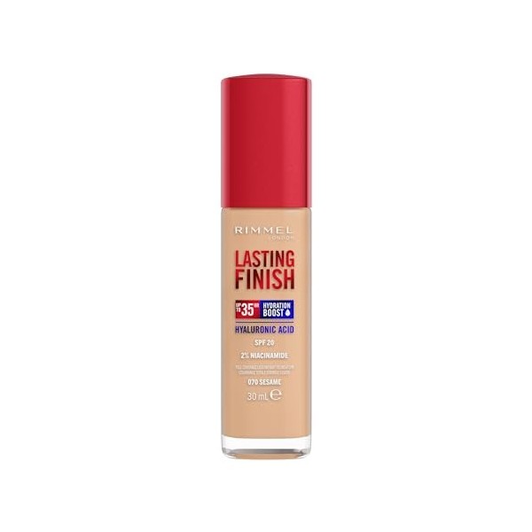 Rimmel London Lasting Finish 35 Hour, 070 Sesame, fond de teint, longue tenue, hydratant, formule vegan, couvrance totale, 30