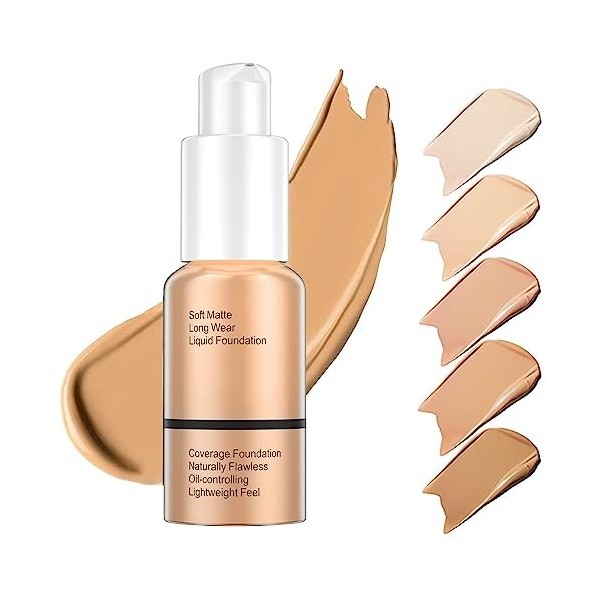 Fond de Teint Liquide, 30ml Foundation Liquid Full Coverage 24HR Matte Oil Control Concealer, Foundation & Concealer, Waterpr