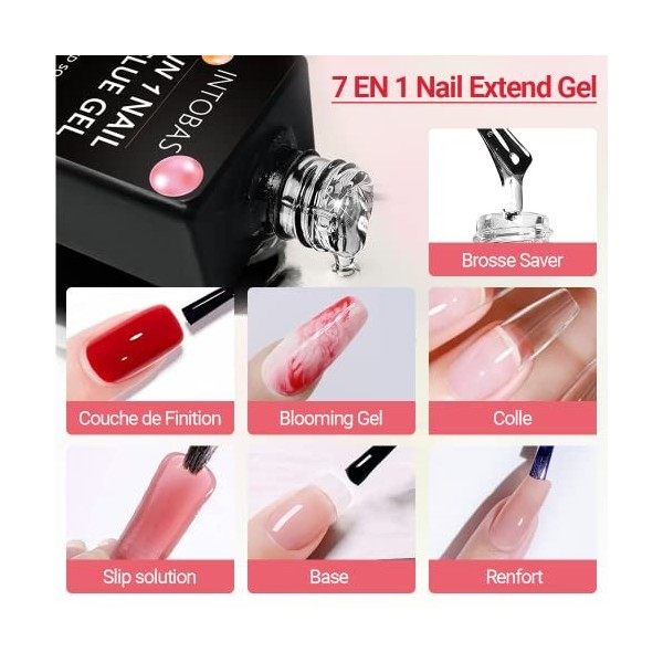 INTOBAS Colle Capsules Ongles 7 en 1, 15ML Gummy Base, Lampe UV Ongle Gel x Pose Americaine Longue Duré, Base Rubber avec 16W