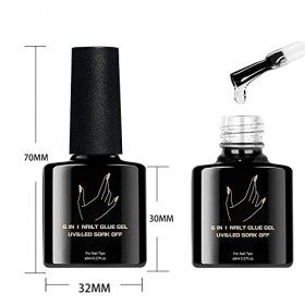 8ml Colle Faux Ongles 6 en 1 Colle Capsules Ongles UV,Colle Ongle Capsule Gel avec Pinceau,Base Coat et Top Coat Nail Glue Ge