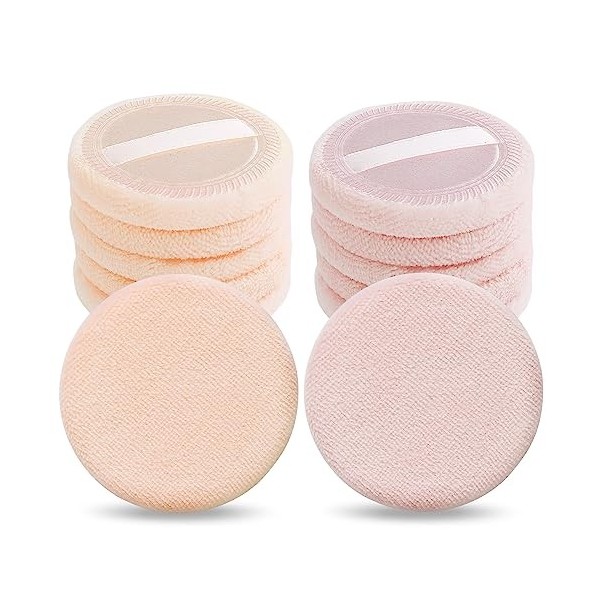 WLLHYF Lot de 12 houppes à poudre de maquillage rondes en coton rose pour le maquillage, poudre pour le visage, velours lavab