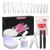 Layhou Ongles Pose Americaine, Capsule Ongle Gel, Kit Pose Americaine Ongles, 500pcs Faux Ongles avec Mini Lampe à Ongles Led