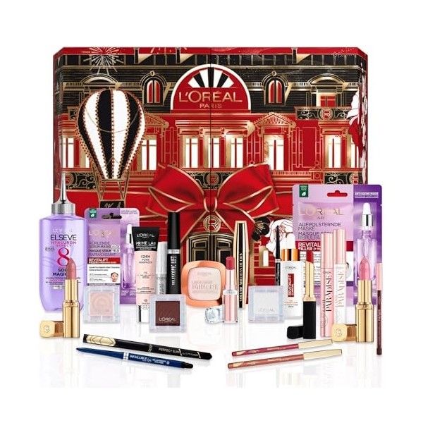 LOréal Paris - Calendrier de lAvent 2023 24 jours - Coffret Cadeau Femme Noël - Grand Format - Maquillage, Soin Visage, Pro