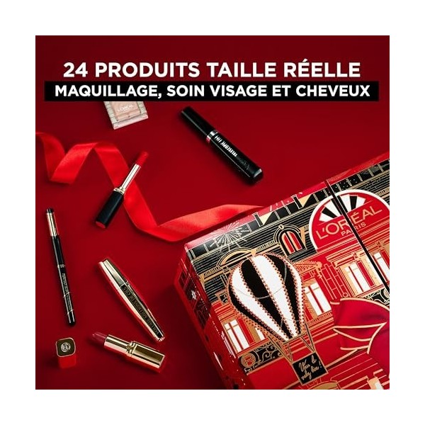 LOréal Paris - Calendrier de lAvent 2023 24 jours - Coffret Cadeau Femme Noël - Grand Format - Maquillage, Soin Visage, Pro