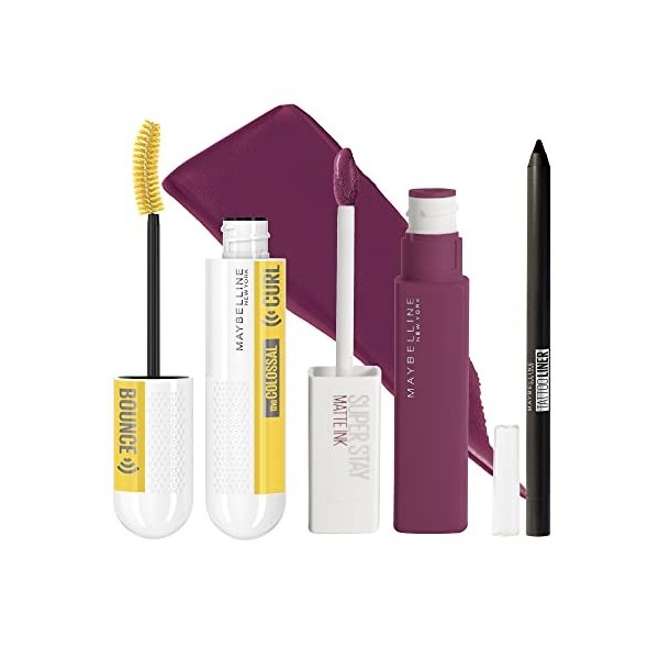 Maybelline New-York - Coffret de Maquillage Total Look 3 Produits - Mascara 10 ml , Crayon Yeux & Rouge à Lèvres 5 ml - Re