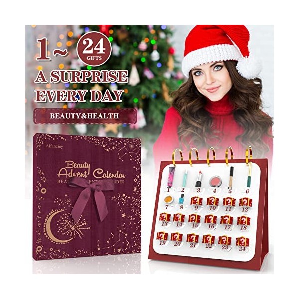 Calendrier de lAvent Beauté 2022, Maquillage Femme 24 Cadeaux de Noël Surprises pour le Visage, les Yeux, les Lèvres, les On