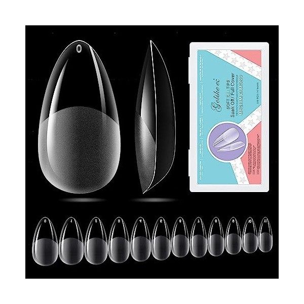 Gelike ec 552 Pièces Capsule Américaine Ongle Amande Pose Américaine Ongle 11 Tailles, Faux Ongles Transparent, Artificiel On