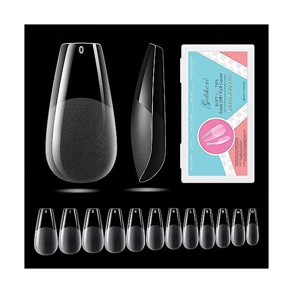 Gelike ec 552 Pièces Capsule Américaine Ongle Amande Pose Américaine Ongle 11 Tailles, Faux Ongles Transparent, Artificiel On