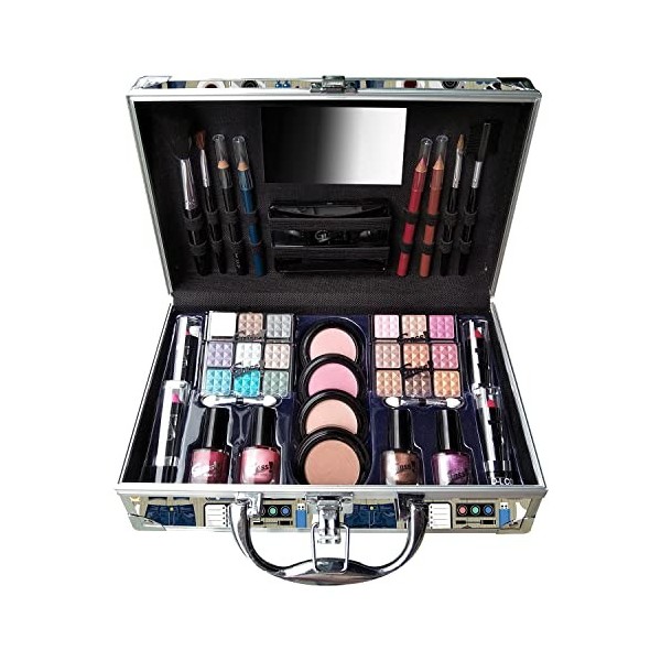 Mallette de Maquillage pour Femme | kit 52 Pièces : Blush, Fard à Paupières, Rouge à Lèvres, Vernis à Ongles | Coffret de Ran