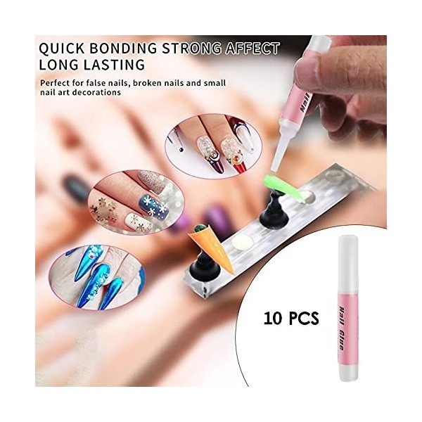 10 Pcs/Set 2g Nail Art ManucureFaux Ongles Colle,Colle à Ongles Utiliser Pour Les Strass Autocollants Ongles Faux Conseils Fa