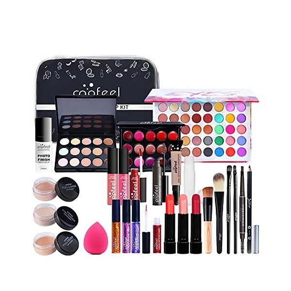 Joyeee Kit de Maquillage Complet, Coffret Maquillage Femme, Kit Maquillage Femme, Lot Maquillage avec Ombres Paupières, Rouge