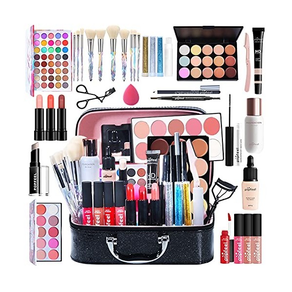 MKNZOME 32Pcs Kit de maquillage Complet, Polyvalent Cadeau de Cosmétique avec Fard à Paupières Correcteur Rouge à Lèvres Fond