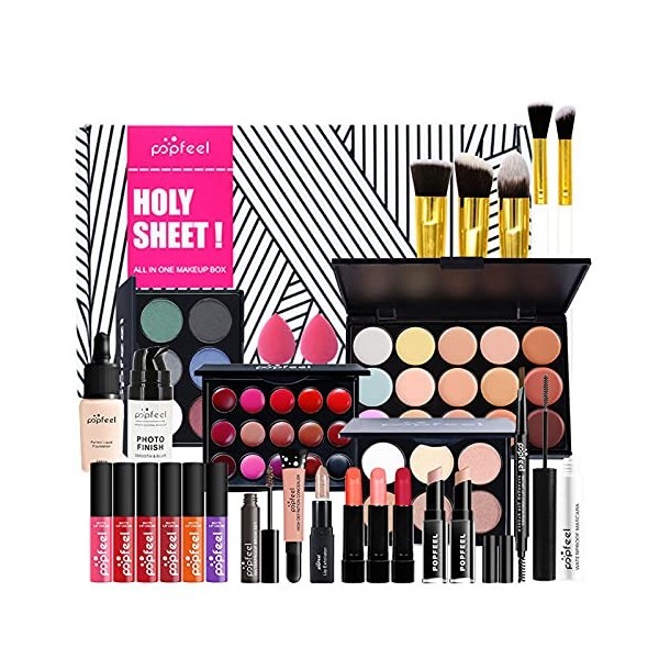 MKNZOME 32Pcs Kit de maquillage Complet, Polyvalent Cadeau de Cosmétique avec Fard à Paupières Correcteur Rouge à Lèvres Fond