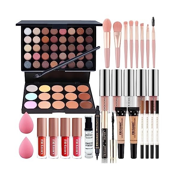 CHSEEO Kit de Maquillage Complet, Palette de Maquillage Cosmétique Coffret Cadeau Maquillage Mallette avec Rouge à Lèvres Pin