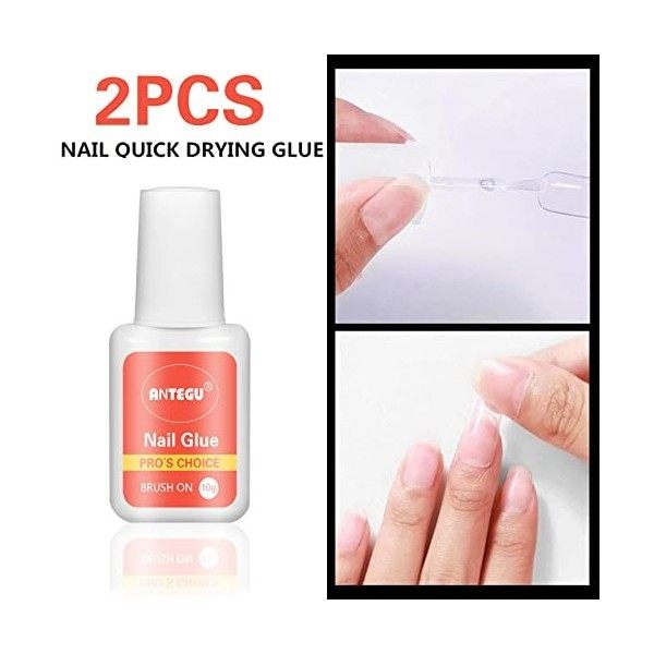 2 * 10g Colle Faux Oongles Extra Forte Avec Pinceau Capsules Ongle Colle Nail Bond Professionnelle Super Forte pour Coller ou