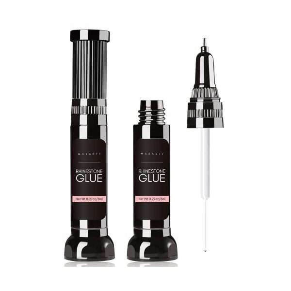 Makartt Mise à jour 2pcs gel de colle pour ongles strass avec pointe de stylo pinceau, stylo de précision de colle à ongles t