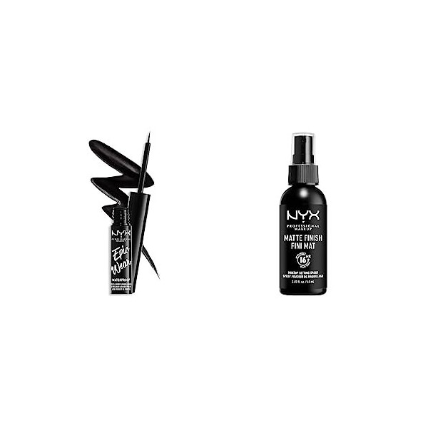 NYX Professional Makeup Eyeliner Liquide Semi-Permanent Epic Wear, Fini Mat, Couleur : Noir & Spray Fixateur Setting Spray De