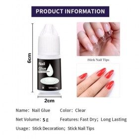 6Pcs x 5g Colle Faux Ongles au Pinceau Colle à Ongles Rapide pour Matériel des Ongles,Acrylique pour Pointes dOngles Adhésif