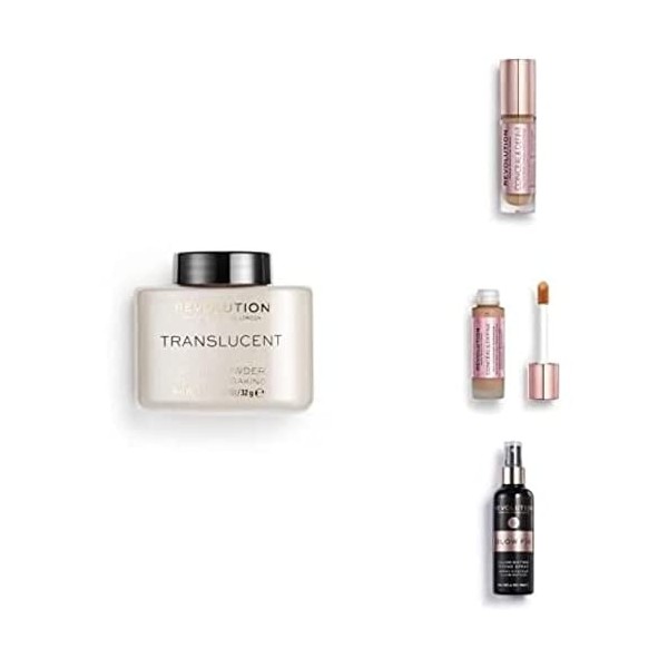 Makeup Revolution, Perfect Base Face Bundle, Conceal & Define C11 / F11 Concealer & Foundation, Translucent Loose Baking Powd