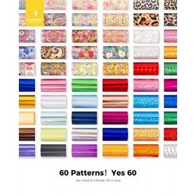 BURANO Nail Art Foil Ongle, Nail Foil Glue 15ML 2 Flacons avec 60PCS Rolls Nail Transfert Foil Stickers Pinceaux Silicone Sty