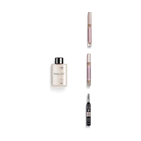 Makeup Revolution, Perfect Base Face Bundle, Conceal & Define C10 / F10 Concealer & Foundation, Translucent Loose Baking Powd