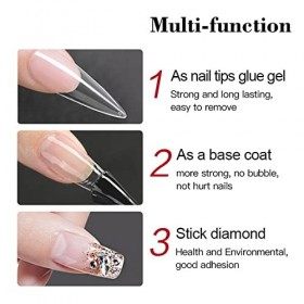 8ml Colle Faux Ongle, 6 en 1 Nail Extend Durcissement, Longue Duré Extra Forte avec Pinceau, Gel de Base Coat et le Renforçat