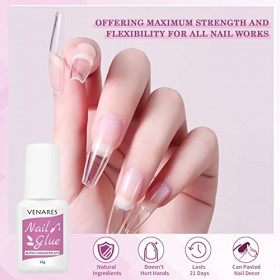 Colle à Ongles, Venares Colle Extra Forte pour Ongles- Pinceau Inclu, 4 x 10g Colle dOngle Rapide Pour Pointes En Acrylique 