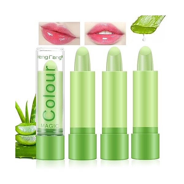 Desing Wish 3 Pièces Lot Rouge a Levre Magique Change de Couleur Aloe Vera Rouge a Levre Mat Longue Tenue Jelly Lipstick Baum