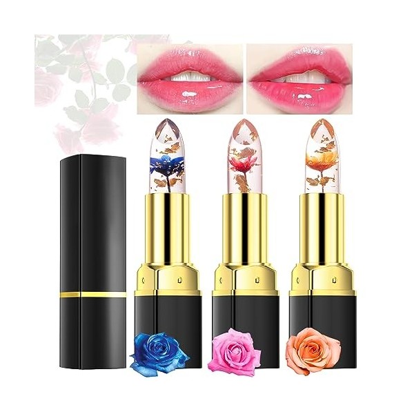 Desing Wish 3 Pièces Lot Rouge a Levre Magique Change de Couleur Aloe Vera Rouge a Levre Mat Longue Tenue Jelly Lipstick Baum