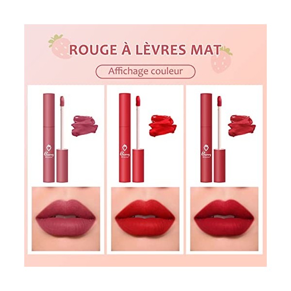 Rouge à Lèvres Liquide Mat 3PCS Ensemble Rouge à Lèvres Nude Étanche Longue Durée Antiadhésif La Tasse Brillant à Lèvres Prof