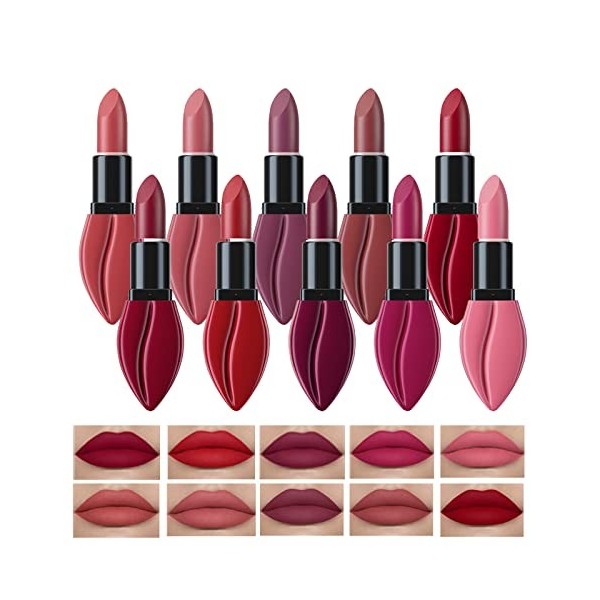 Rose Flower Rouge à Lèvres Liquide,6 Pcs Set Rouge à Lèvres Liquide Nude,Matte Liquid Lip Colour,ongue Tenue Waterproof Liqui