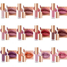 12PCS ensemble de rouge à lèvres liquide velours mat, Imperméable à leau durable anti - adhésif tasse Lip Gloss set,Ensemble