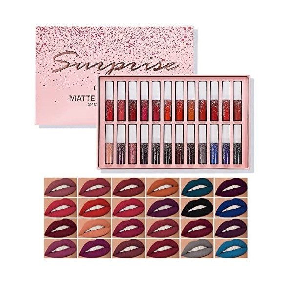 Holzsammlung Ensemble de rouge à lèvres mat 24 couleurs Nude hydratant rouge à lèvres lisse longue durée étanche rouge à lèvr