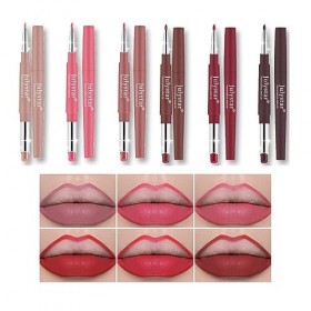 Holzsammlung 6Pcs 2 en 1Crayon À Lèvres Mat Et Ensemble De Rouge À Lèvres Étanche Beauté Maquillage Kit Lipgloss Liptints Pou