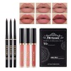 Holzsammlung 6Pcs 2 en 1Crayon À Lèvres Mat Et Ensemble De Rouge À Lèvres Étanche Beauté Maquillage Kit Lipgloss Liptints Pou