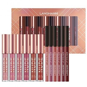 12pcs Lip Liner et rouge à lèvres Ensemble de maquillage 6 couleurs mats liquides rouges à lèvres+6 doublures à lèvres lisses
