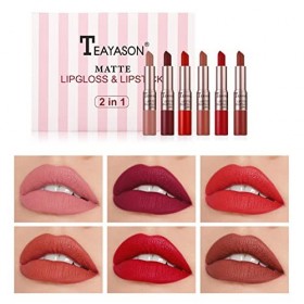 RoseFlower 2-en-1 Brillant à Lèvres & Rouges à Lèvres, Rouge à Lèvres Liquide Repulpant 6 Couleurs à Double Extrémité - Water