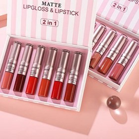 RoseFlower 2-en-1 Brillant à Lèvres & Rouges à Lèvres, Rouge à Lèvres Liquide Repulpant 6 Couleurs à Double Extrémité - Water