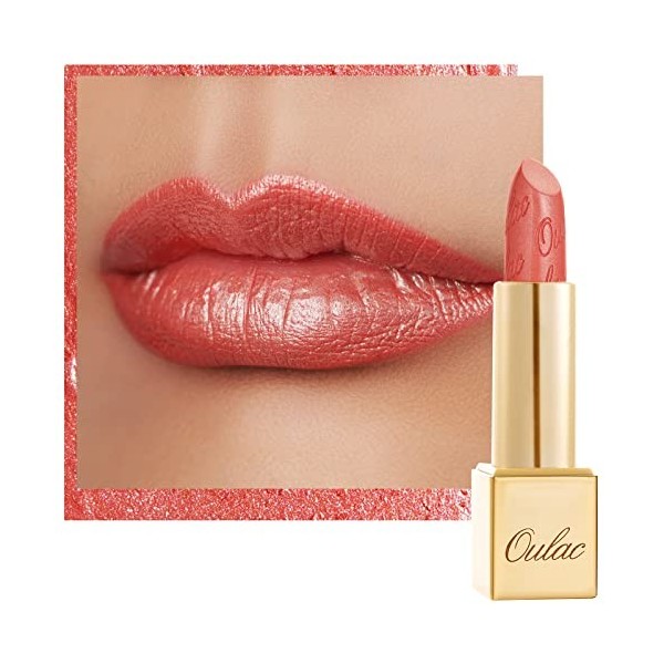 OULAC Métallique Briller Rouge à lèvres Corail, Glitter 3D Longue Durée Haut Pigmenté, Formule Hydratante, Brillant à Lèvres 