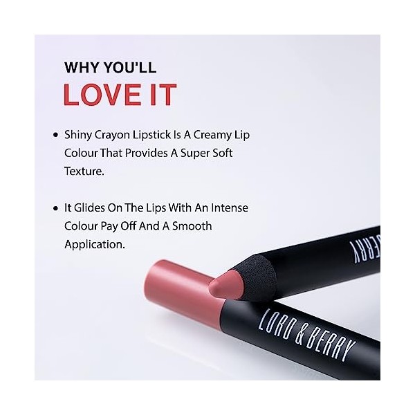 Lord & Berry 20100 Crayon Matte Lipsticks Intense Color with Soft & Creamy Touch Enriched with Vitamin E Hydrating Long Lasti