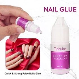 Colle à Ongles à Séchage Rapide, Colle&nbsp;Faux&nbsp;Ongles Tiphulan avec 1 Lime à Ongles 100/180, 5 Pièces 5g de Colle&nbsp;ongle Pour Col