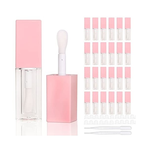 Lot de 24 tubes vides carrés de 5 ml pour gloss à lèvres avec grande baguette