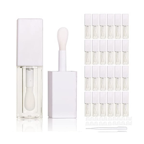 Lot de 24 tubes vides carrés de 5 ml pour gloss à lèvres avec grande baguette