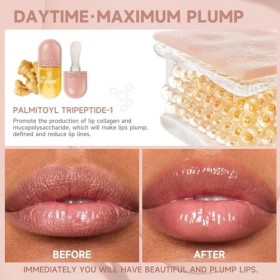 Polypeptide Lip Plumper Gloss - 2PCS Jour & Nuit Hydratant Hydratant Soins Repulpants Lèvres Brillant à Lèvres Gingembre & M