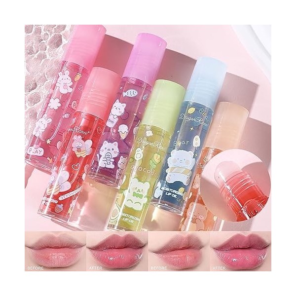6pcs Roll-On Lip Gloss Set, Set De Gloss à Lèvres Aromatisé Aux Fruits, Maquillage Brillant Pour Les Enfants Et Les Adolescen