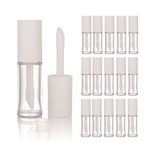 COSIDEA Lot de 15 tubes vides en PETG pour gloss à lèvres - 10 ml - Blanc - Avec pinceau épais - Applicateur pour huile de ri