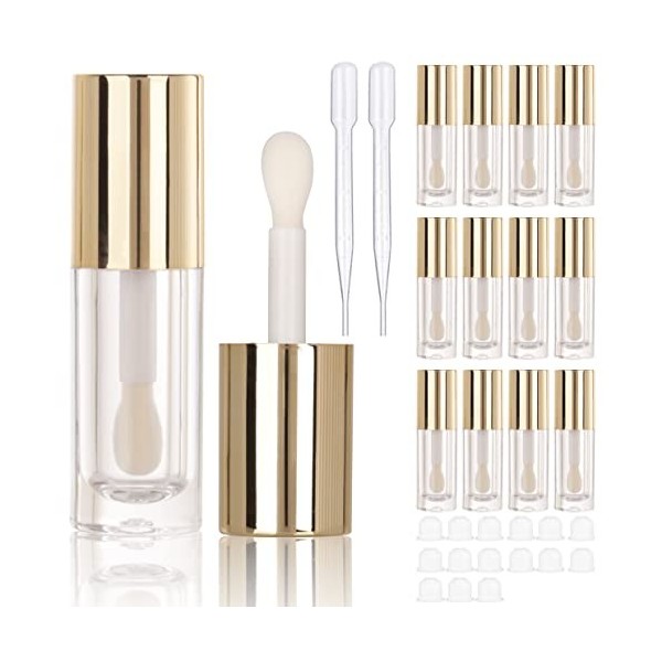 COSIDEA Lot de 14 tubes de gloss à lèvres vides dorés de 6 ml avec baguette épaisse