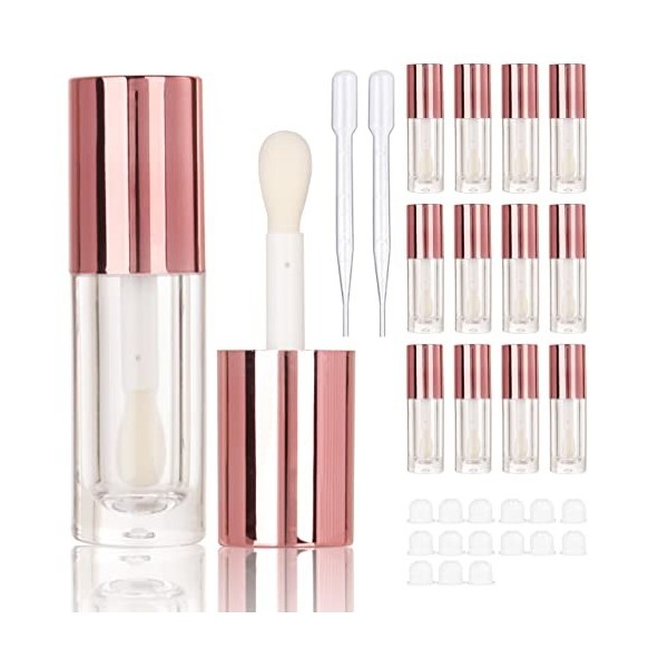 COSIDEA Lot de 14 tubes de gloss à lèvres vides dorés de 6 ml avec baguette épaisse