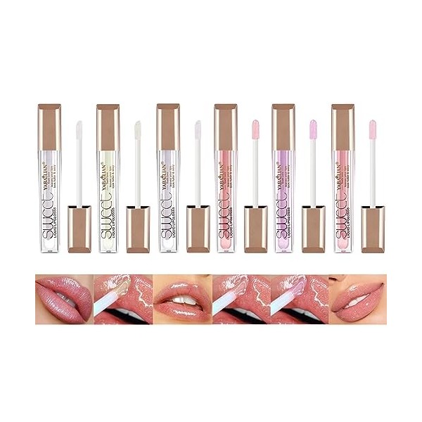 Joyeee Brillant à Lèvres Repulpant, 6Pcs Hydratant Hydratant Lip Glow Oil Soin des Lèvres Longue Durée Imperméable Teinté Rou