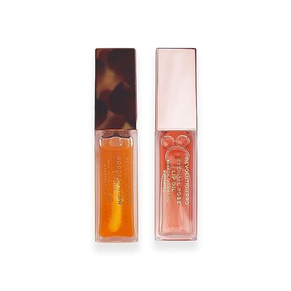 Ensemble "Glossy Lips" Pro de Revolution, Huile pour les Lèvres Rose & Huile Brillante pour les Lèvres Incluses